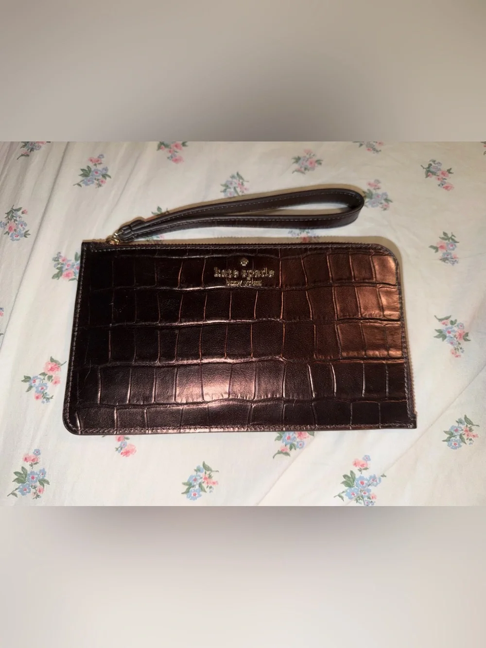 Kate Spade Lucy Croc Embossed Wristlet - Bronze